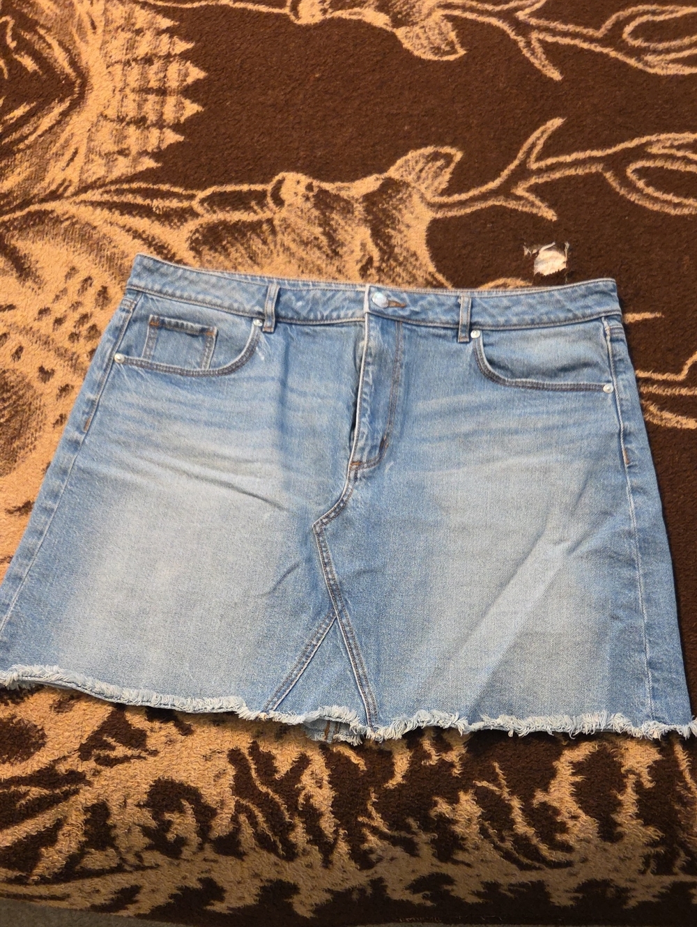 LOFT Light Blue Denim Mini Skirt with Frayed Hem